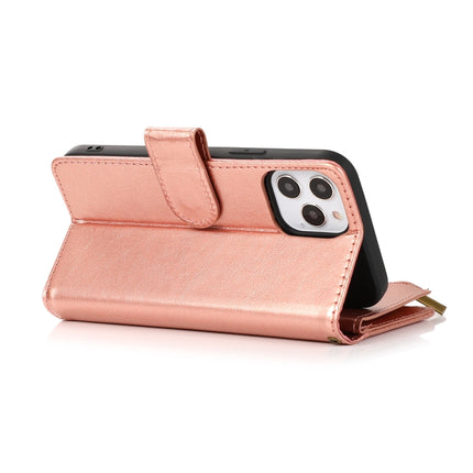 Multifunctional Crazy Horse Texture Horizontal Flip Leather Case with 9 Card Slot & Holder & Zipper Wallet & Lanyard For iPhone 13 Pro Max(Rose Gold)-garmade.com