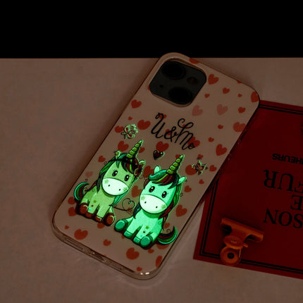 Luminous TPU Soft Protective Case For iPhone 13 mini(Couple Unicorn)-garmade.com