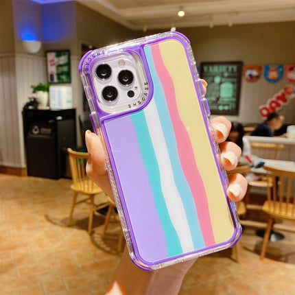 Rainbow TPU + PC Glass Shockproof Case For iPhone 13(Rainbow Pattern Purple)-garmade.com