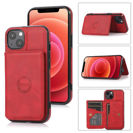 Calf Texture Magnetic Card Bag PU Shockproof Case with Holder & Card Slot For iPhone 13 mini(Red)-garmade.com