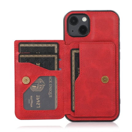 Calf Texture Magnetic Card Bag PU Shockproof Case with Holder & Card Slot For iPhone 13 mini(Red)-garmade.com
