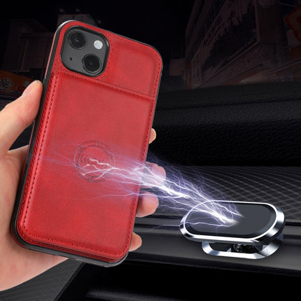 Calf Texture Magnetic Card Bag PU Shockproof Case with Holder & Card Slot For iPhone 13 mini(Red)-garmade.com