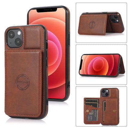 Calf Texture Magnetic Card Bag PU Shockproof Case with Holder & Card Slot For iPhone 13 mini(Coffee)-garmade.com