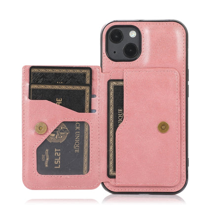 Calf Texture Magnetic Card Bag PU Shockproof Case with Holder & Card Slot For iPhone 13 mini(Rose Gold)-garmade.com