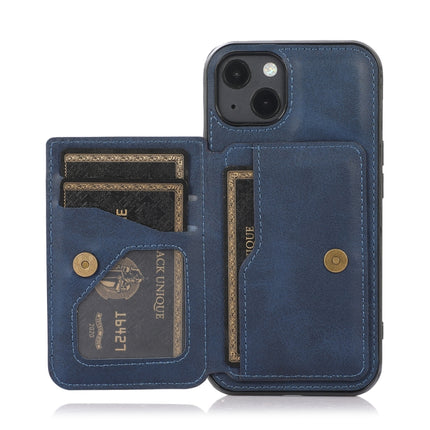 Calf Texture Magnetic Card Bag PU Shockproof Case with Holder & Card Slot For iPhone 13 mini(Blue)-garmade.com