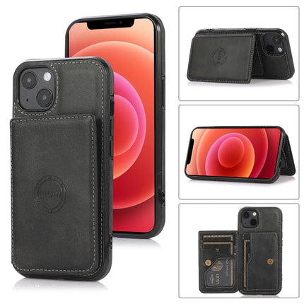 Calf Texture Magnetic Card Bag PU Shockproof Case with Holder & Card Slot For iPhone 13 mini(Black)-garmade.com