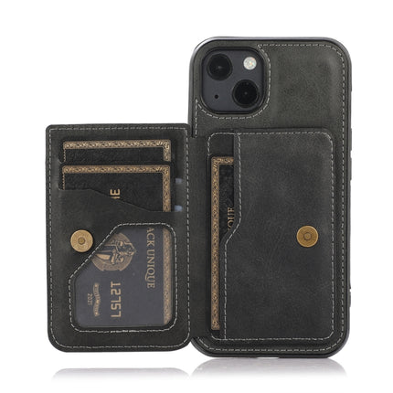 Calf Texture Magnetic Card Bag PU Shockproof Case with Holder & Card Slot For iPhone 13 mini(Black)-garmade.com