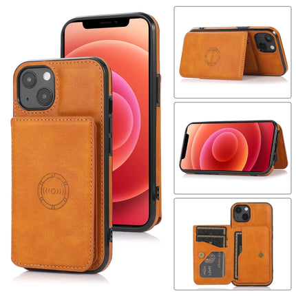Calf Texture Magnetic Card Bag PU Shockproof Case with Holder & Card Slot For iPhone 13 mini(Brown)-garmade.com