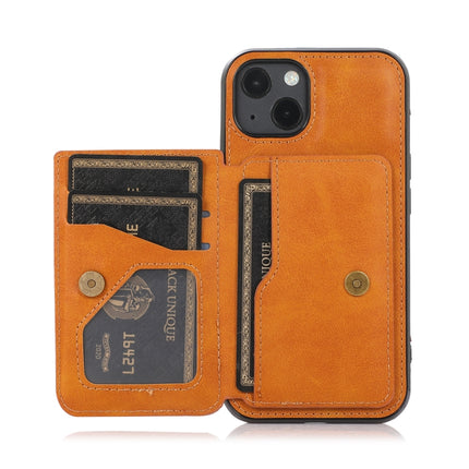 Calf Texture Magnetic Card Bag PU Shockproof Case with Holder & Card Slot For iPhone 13 mini(Brown)-garmade.com