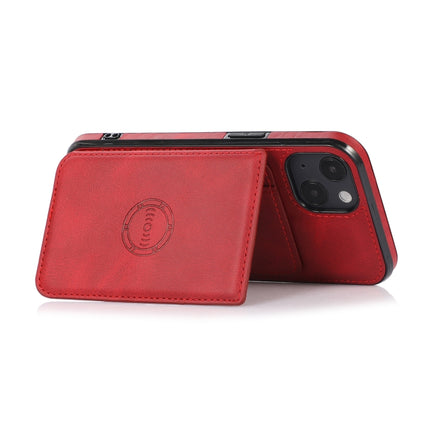 Calf Texture Magnetic Card Bag PU Shockproof Case with Holder & Card Slot For iPhone 13(Red)-garmade.com