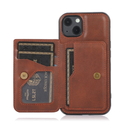 Calf Texture Magnetic Card Bag PU Shockproof Case with Holder & Card Slot For iPhone 13(Coffee)-garmade.com