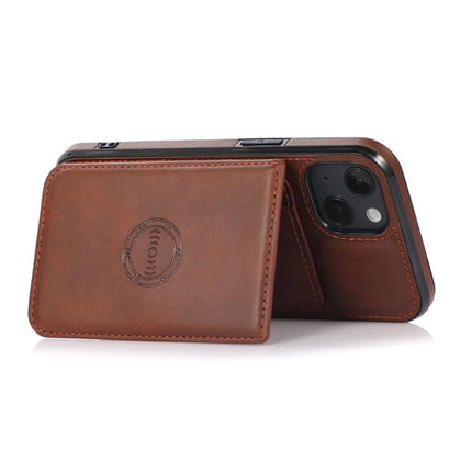 Calf Texture Magnetic Card Bag PU Shockproof Case with Holder & Card Slot For iPhone 13(Coffee)-garmade.com