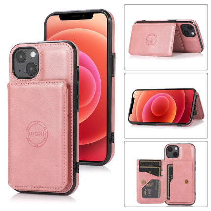 Calf Texture Magnetic Card Bag PU Shockproof Case with Holder & Card Slot For iPhone 13(Rose Gold)-garmade.com