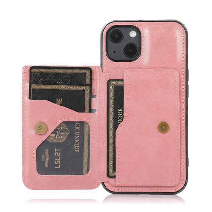 Calf Texture Magnetic Card Bag PU Shockproof Case with Holder & Card Slot For iPhone 13(Rose Gold)-garmade.com