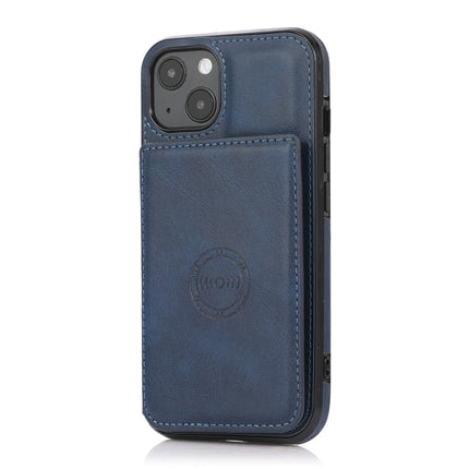 Calf Texture Magnetic Card Bag PU Shockproof Case with Holder & Card Slot For iPhone 13(Blue)-garmade.com