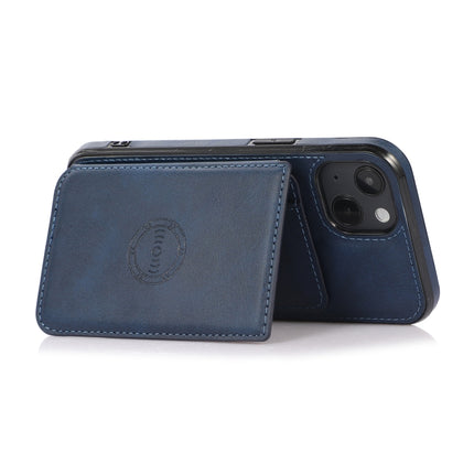 Calf Texture Magnetic Card Bag PU Shockproof Case with Holder & Card Slot For iPhone 13(Blue)-garmade.com
