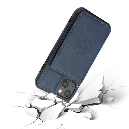 Calf Texture Magnetic Card Bag PU Shockproof Case with Holder & Card Slot For iPhone 13(Blue)-garmade.com