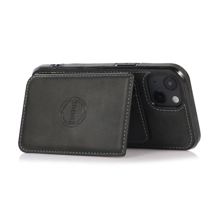 Calf Texture Magnetic Card Bag PU Shockproof Case with Holder & Card Slot For iPhone 13(Black)-garmade.com