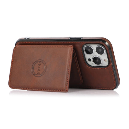 Calf Texture Magnetic Card Bag PU Shockproof Case with Holder & Card Slot For iPhone 13 Pro(Coffee)-garmade.com