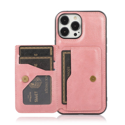 Calf Texture Magnetic Card Bag PU Shockproof Case with Holder & Card Slot For iPhone 13 Pro(Rose Gold)-garmade.com