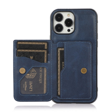 Calf Texture Magnetic Card Bag PU Shockproof Case with Holder & Card Slot For iPhone 13 Pro(Blue)-garmade.com