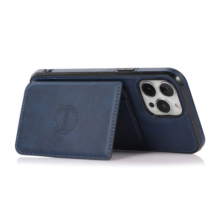 Calf Texture Magnetic Card Bag PU Shockproof Case with Holder & Card Slot For iPhone 13 Pro(Blue)-garmade.com