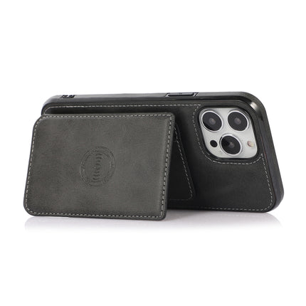 Calf Texture Magnetic Card Bag PU Shockproof Case with Holder & Card Slot For iPhone 13 Pro(Black)-garmade.com