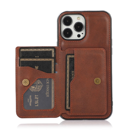 Calf Texture Magnetic Card Bag PU Shockproof Case with Holder & Card Slot For iPhone 13 Pro Max(Coffee)-garmade.com