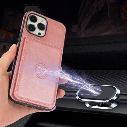 Calf Texture Magnetic Card Bag PU Shockproof Case with Holder & Card Slot For iPhone 13 Pro Max(Rose Gold)-garmade.com