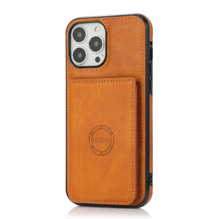 Calf Texture Magnetic Card Bag PU Shockproof Case with Holder & Card Slot For iPhone 13 Pro Max(Brown)-garmade.com