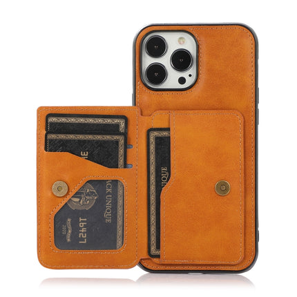 Calf Texture Magnetic Card Bag PU Shockproof Case with Holder & Card Slot For iPhone 13 Pro Max(Brown)-garmade.com