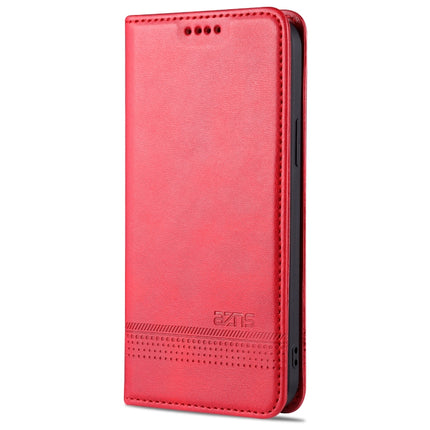 AZNS Magnetic Calf Texture Horizontal Flip Leather Case with Card Slots & Holder & Wallet For iPhone 13(Red)-garmade.com