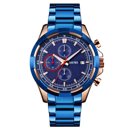 SKMEI 9192 Men Calendar Timing Stainless Steel Belt Luminous Quartz Watch(Blue)-garmade.com