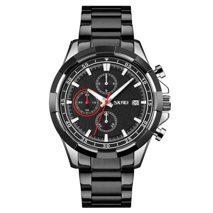 SKMEI 9192 Men Calendar Timing Stainless Steel Belt Luminous Quartz Watch(Silver Black)-garmade.com