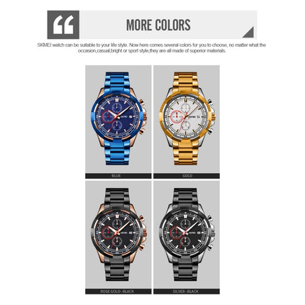 SKMEI 9192 Men Calendar Timing Stainless Steel Belt Luminous Quartz Watch(Silver Black)-garmade.com