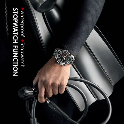 SKMEI 9192 Men Calendar Timing Stainless Steel Belt Luminous Quartz Watch(Silver Black)-garmade.com