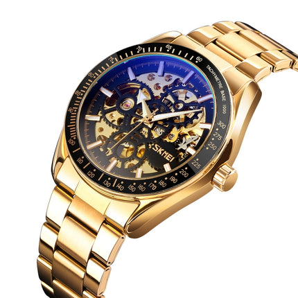 SKMEI 9194 Men Mechanical Gear Dial Automatic Mechanical Watch(Gold Black)-garmade.com