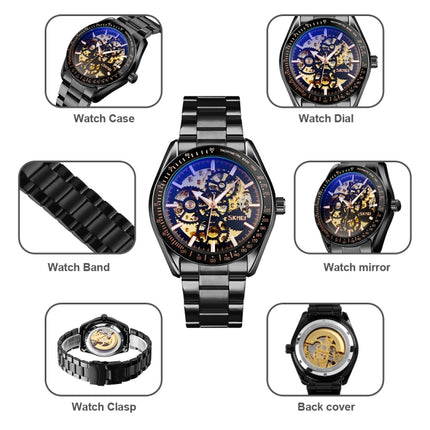 SKMEI 9194 Men Mechanical Gear Dial Automatic Mechanical Watch(Black)-garmade.com