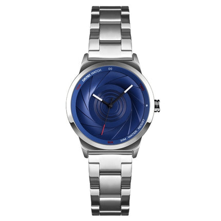 SKMEI 9210 Ladies Business Watch Simple 3D Dial Quartz Watch(Silver Blue)-garmade.com