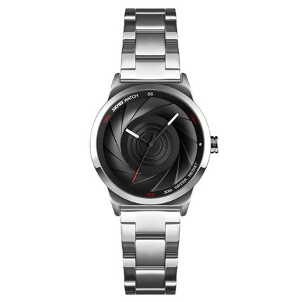 SKMEI 9210 Ladies Business Watch Simple 3D Dial Quartz Watch(Silver Black)-garmade.com