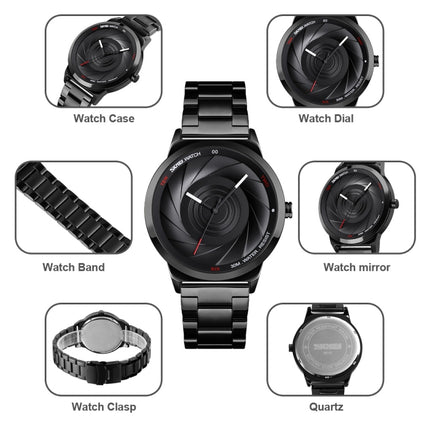 SKMEI 9210 Ladies Business Watch Simple 3D Dial Quartz Watch(Black)-garmade.com