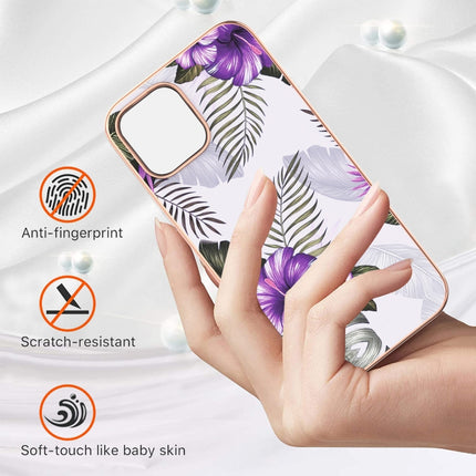 Electroplating Pattern IMD TPU Shockproof Case For iPhone 13(Purple Flower)-garmade.com