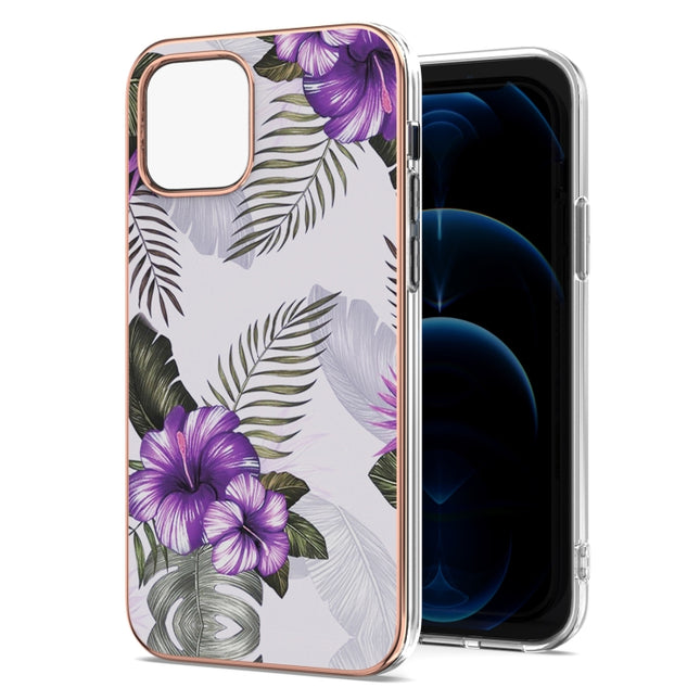 Electroplating Pattern IMD TPU Shockproof Case For iPhone 13 Pro Max(Purple Flower)-garmade.com