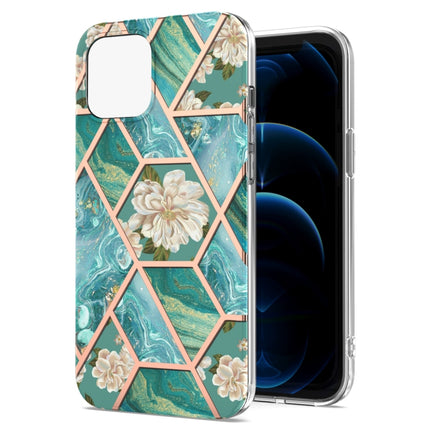 Electroplating Splicing Marble Flower Pattern TPU Shockproof Case For iPhone 13(Blue Flower)-garmade.com