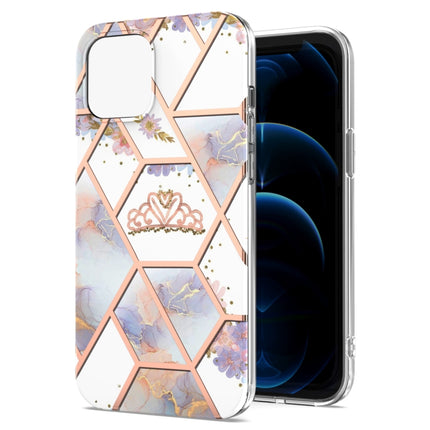 Electroplating Splicing Marble Flower Pattern TPU Shockproof Case For iPhone 13 Pro(Crown)-garmade.com