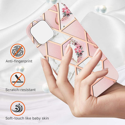 Electroplating Splicing Marble Flower Pattern TPU Shockproof Case For iPhone 13 Pro Max(Pink Flower)-garmade.com