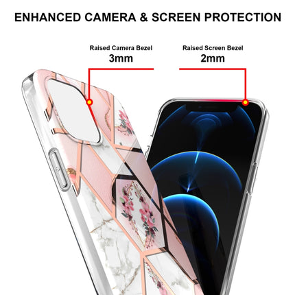 Electroplating Splicing Marble Flower Pattern TPU Shockproof Case For iPhone 13 Pro Max(Pink Flower)-garmade.com