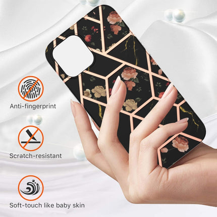 Electroplating Splicing Marble Flower Pattern TPU Shockproof Case For iPhone 13 Pro Max(Black Flower)-garmade.com