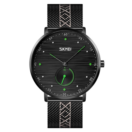 SKMEI 9218 Men Horizontal Striped Arabic Numeral Dial Mesh Belt Quartz Watch(Green)-garmade.com