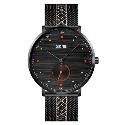 SKMEI 9218 Men Horizontal Striped Arabic Numeral Dial Mesh Belt Quartz Watch(Orange)-garmade.com